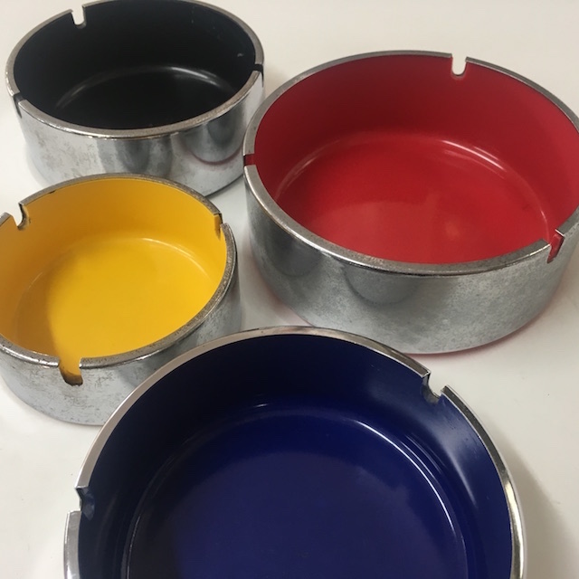 ASHTRAY, 1960s Chrome Melamine - Black, ASH0015 - Blue, ASH0016 - Red, ASH0017- Yellow